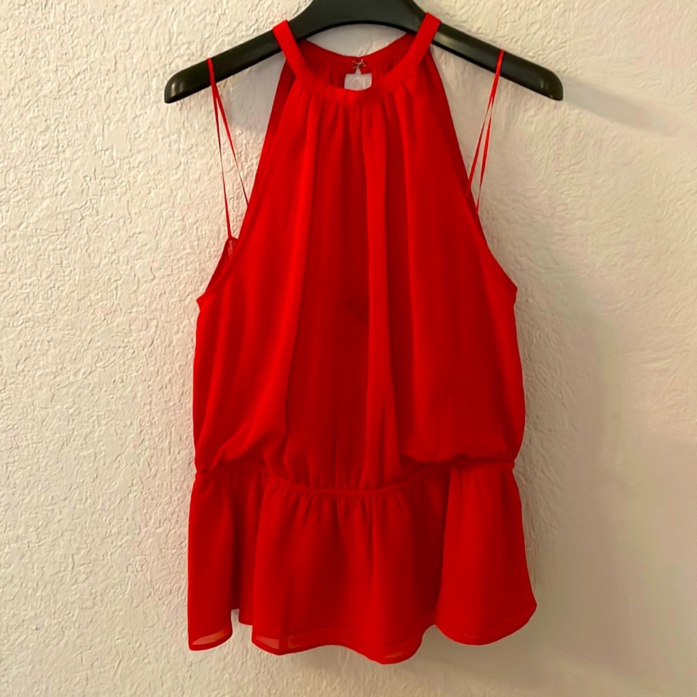 New Express red sheer sleeveless blouse